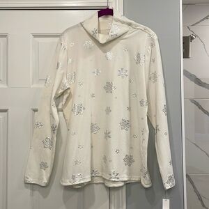 NWT Talbots White/Cream and Silver Snowflake Turtleneck Top Size L